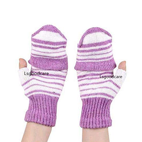 Lsgoodcare Purple USB 2.0 Stripe Pattern Fingerless Heating Knitting Wool Hands Warm Gloves Gloves for Women Men Girls Boys - Thumbnail 3