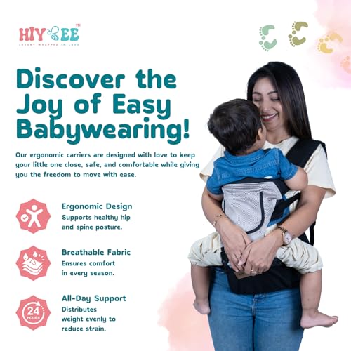 Image of HIYBEE 6-in-1 Baby Carrier with Ergonomic Hip Support | Multi-Position Carrier for Newborns & Toddlers | Soft, Breathable & Secure Design. Max Weight up to 15 Kgs