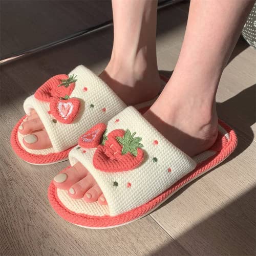 Gaolinci Cute Strawberry Slippers, Home Linen Slippers for Women4