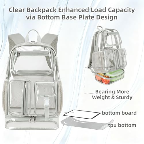 Image of Clear Backpack Heavy Duty for Sport Event,TPU Grey 16in with Shoe Warehouse | See Through Stitch durable plastic Multi-Pocket Design For School Adults work Warehouses Airport security,check events
