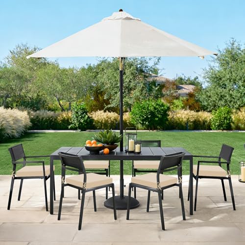 Image of Basic Beyond Outdoor Chair Cushions Set of 6, Square Corner Outdoor Cushions for Patio Furniture, Water Resistant Patio Chair Cushions with 2 Ties, 18.5x16x3, Beige