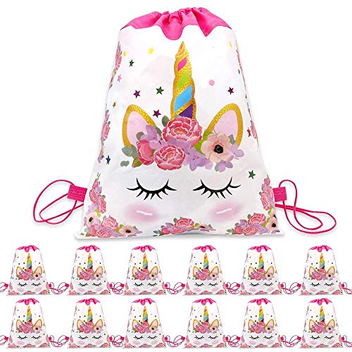 12 Pack Unicorn Drawstring Party Bag, Unicorn Party Favors Bags Drawstring Backpacks Gifts Bags Birthday Party Supplies Favor Bag for Kids Children Girls Baby Shower (S28-12Pack)