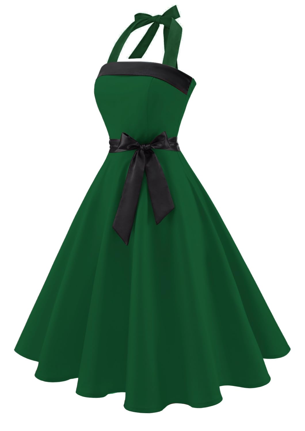 Vintage Dress for Women 1950s Halter Retro Cocktail Dresses Audrey Hepburn Style Rockabilly Swing Dress: Green Small
