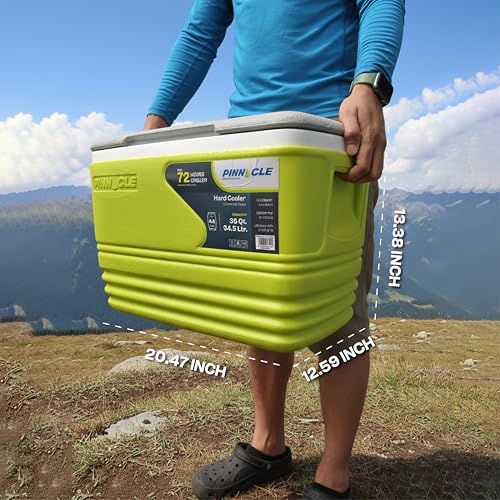 Image of Pinnacle Eskimo 34.5L Large Chiller Ice Box |Fits 60 cans| Holds Ice Upto 72hrs|Portable Insulated Cooler IceBox with Hands Free Lid & Moulded Side Handle|Perfect for Car Travel,Parties,Sport(Lime)