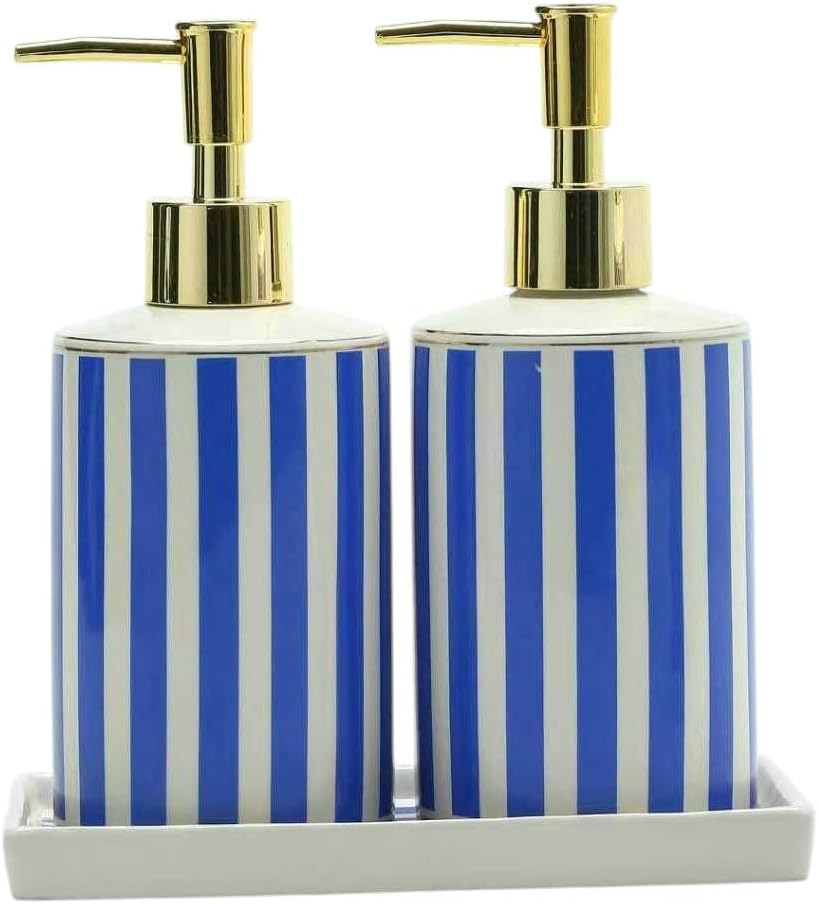 Chinese Blue and White Porcelain Bathroom Set – 4-Piece Ceramic Bath Accessory Set with Lotion Dispenser, Toothbrush Holder, Tumbler, and Soap Dish