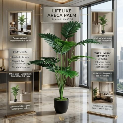Image of SAUDEEP INDIA Artificial Areca Palm Plant 81 cm with Pot | 12 Leaves Realistic Tropical Fake Plant for Home Decor | Indoor Greenery for Living Room Office Bedroom Balcony Hotel(Export Quality)