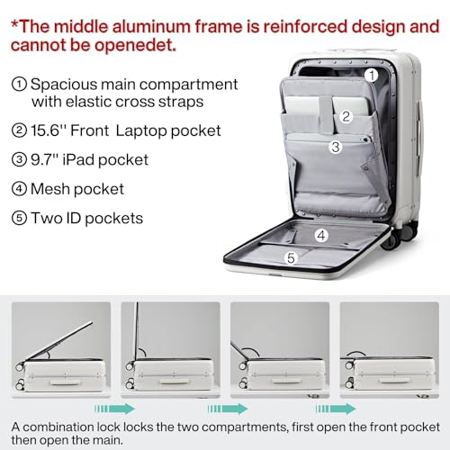 Image of Hanke 16 20 24 26 Inch Carry On Suitcase PC Hardshell Luggage Top Open Aluminum Frame Rolling Suitcases with Wheels Travel Luggage for Womem Men, Ivory White Upgrade, 20 Inch, 20 Inch Carry on Luggage