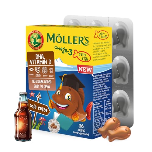 Möller's Omega 3 Kapseln für Kinder | Natürliche Omega 3 Fischtran mit Cola | Mit DHA und EPA | Leicht zu kauen | Ohne Gluten