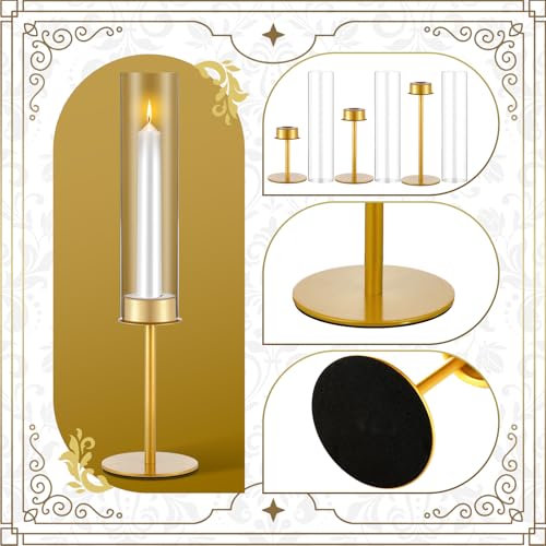 Silifine SILIFINE-KSAG51 18 Pcs Hurricane Candle Holders Bulk Frosted Gold Glass Candle Holders Tapered Candlesticks thumb #5
