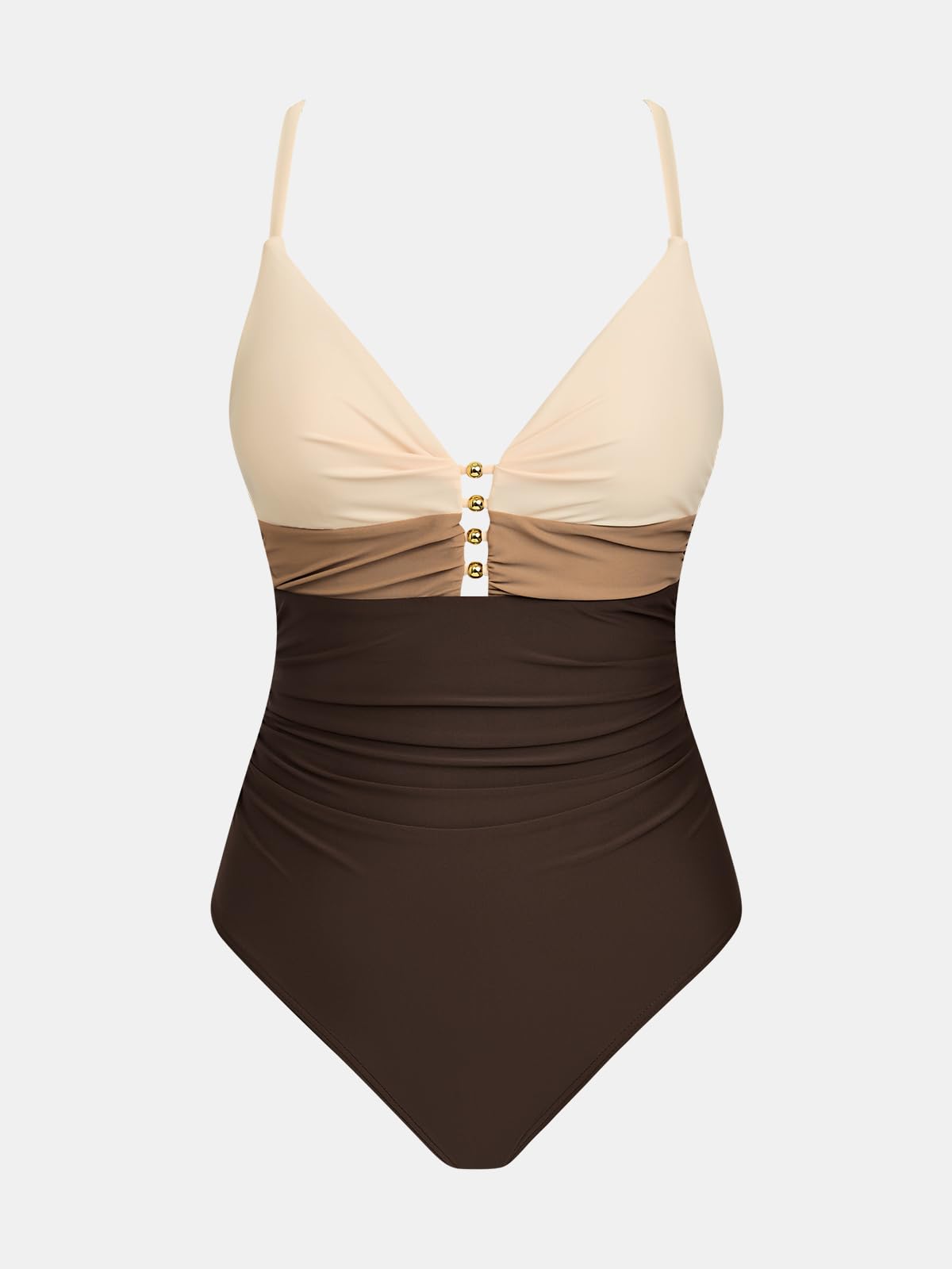 CUPSHE Traje de baño de una pieza con cuello en V para mujer, bloque de color, espalda cruzada, lazo fruncido, traje de baño con cuentas