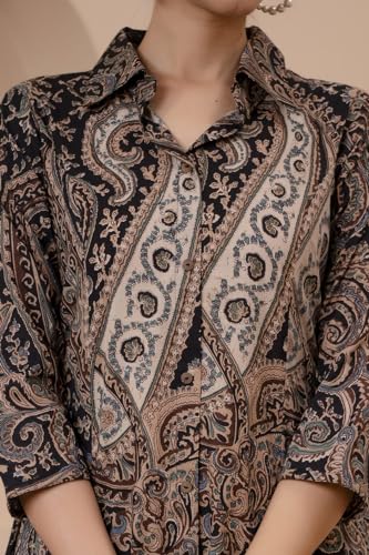 Image of Brown Paisley Printed Kurta with Straight Pants | Kurti Set for Woman