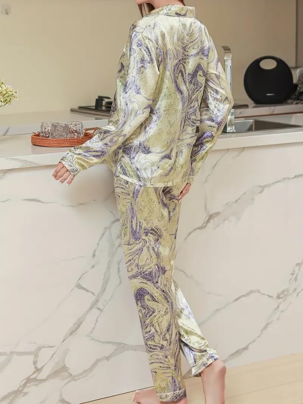 Image of Night Suit for Women with Full Sleeve Button-Down Top with Pant Dress for Woman, Night Dress for Woman, Cotton Two-Piece Loungewear Set