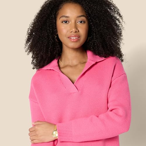 Image of Amazon Essentials Women's Regular-Fit Midweight Cotton Polo Pullover Sweater, Long Sleeve, V Neck, Collared