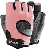 GloFit Freedom Workout Gloves, Knuckle Weight Lifting Shorty Fingerless Gloves with Curved Open Back, for Powerlifting, Gym, Women (Pink, Medium)