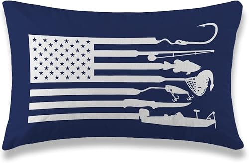 Funny Fishing Navy Blue Pillow Cover 12x20 inch Cushion Cases Soft Decorative Pillowcase for Boat Ship Fishing Boat, Fishing Boat Farmhouse Gifts