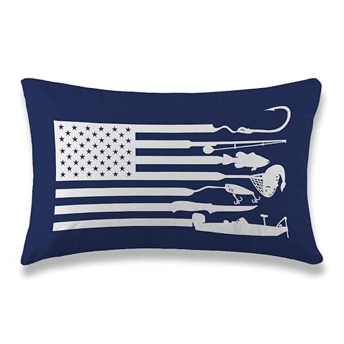 Funny Fishing Navy Blue Pillow Cover 12X20 Inch Cushion Cases Soft Decorative Pillowcase For Boat Ship Fishing Boat, Fishing Boat Farmhouse Gifts #TOP2