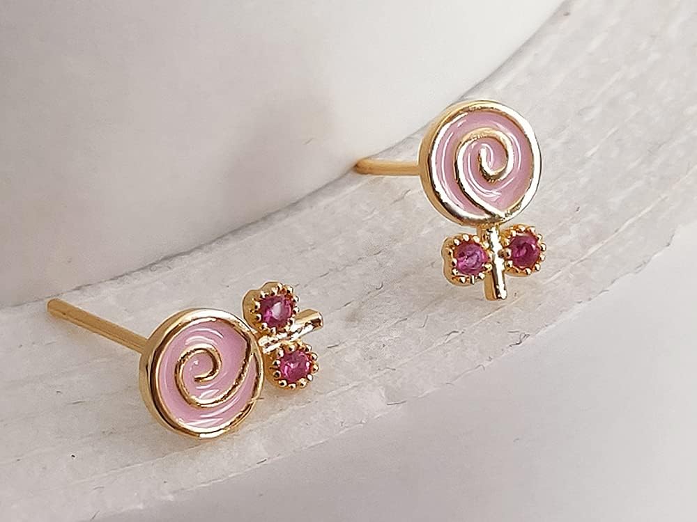 CZ Mini Lollipop Crystal Stud Earrings for Women Teen Girls 925 Sterling Silver Post Pin Cubic Zirconia Gold-Toned Cartilage Charm Fashion Cute Candies Earring Birthday Easter Jewelry for Daughter - Image 4