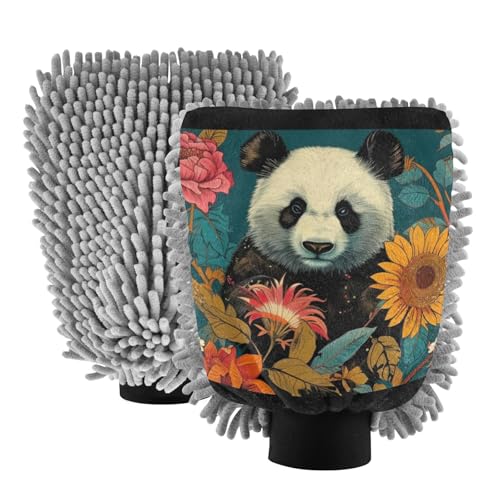 IOACIY Absorbent Microfiber Car Wash Drying Mitts, 2 Pack, Scratch-Free & Lint-Free, Rich Foam, Highly Absorbent, Double Sided, Wash Mitt Perfect for Car Washing, M, Panda (48)