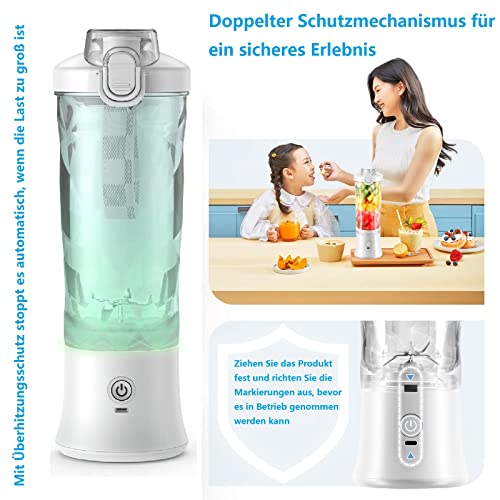 Blender Smoothie Makers, 600 ml draagbare mixer mini jug blenders, smoothie maker to go multifunctionele persoonlijke mixer Fresh Juice mixer fles To Go met USB oplaadbaar (wit) - Afbeelding 6