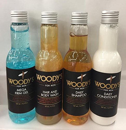 Woodys Daily Shampoo, Conditioner Shampoo, Hair And Body Wash & Mega Firm Gel 6.3 fl oz