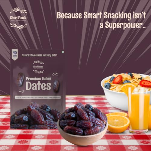 Image of Khari Foods Premium Kalmi Dates, High Fibre, Soft Dry Fruit Khajur /khajoor, Energy Health Snacks, No Added Sugar