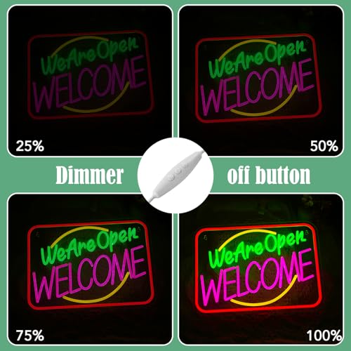 Image of Business We Are Open Neon Sign Welcome Wall Decor Neon Light Open Sign LED Light Sign Coffee Shop Bar Restaurant Salon Hotel Welcome Door Window Decor Sign USB 16.5 inchX11.8 inch