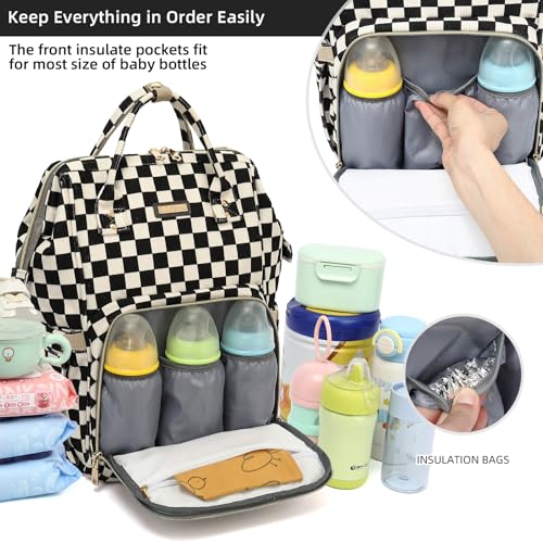Image of GAIVP Baby Diaper Bag Backpack for Mom, Large Capacity Travel Nappy Bag for Boys & Girls with Stroller Straps,Insulated Pockets (Corduroy Checkered Black)