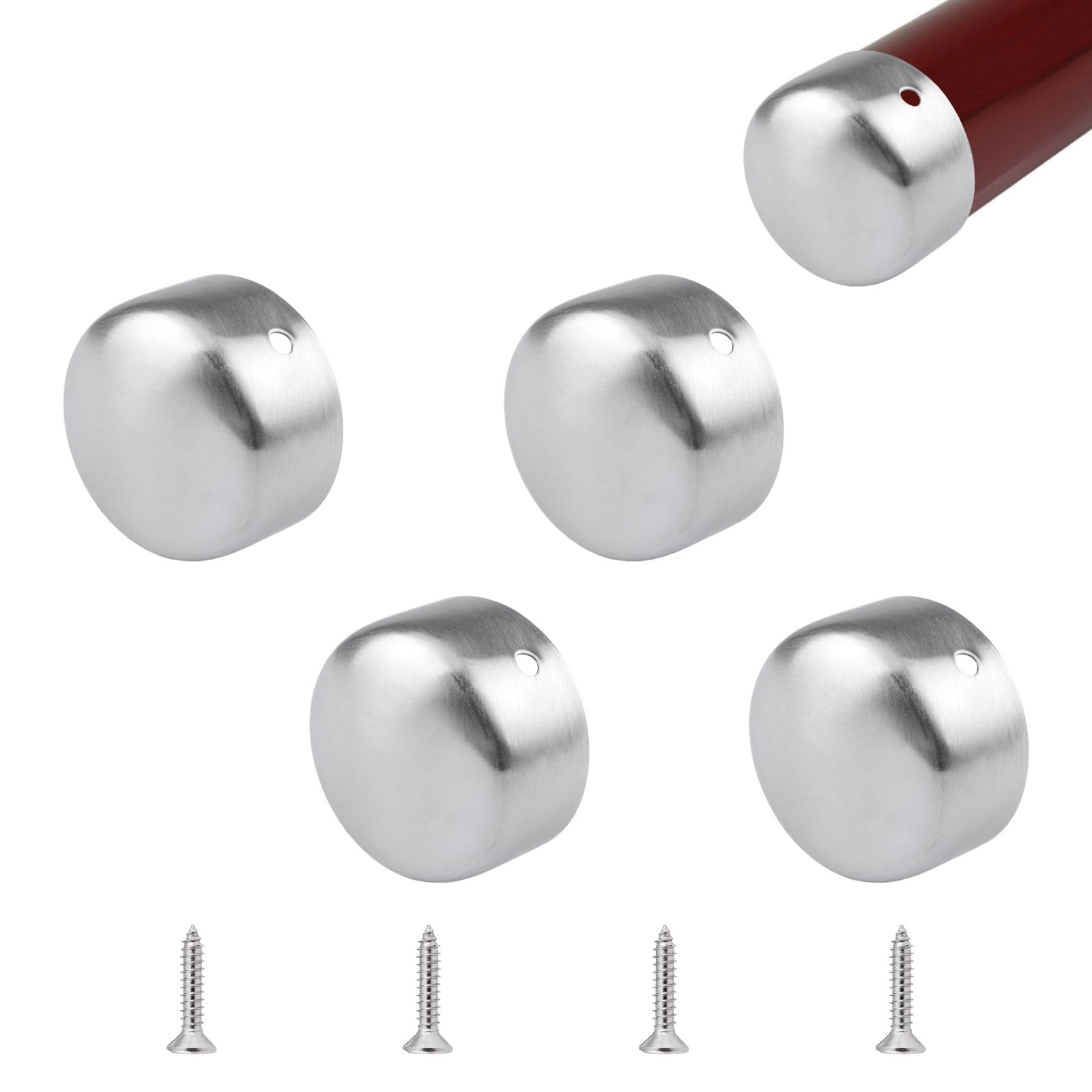 UFURMATE 4Pcs Handrail End Caps Staircase Steps Round Hand Rail Cover Stainless Steel Pipe Plugs Hand Railing Fittings Protectors for 45mm/1.77in (Brushed Silver)
