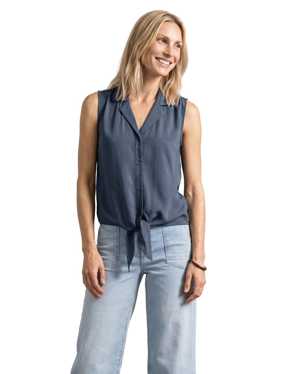 Street One Bowling Collar Knot Blouse Top Ashen Blue 42