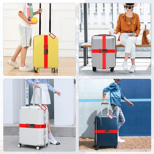 Image of Luggage Straps,2 Pack Adjustable Luggage Straps for Suitcases and Tags Set 2 Straps, 2 Tags,Extends Life of Bag (Red)