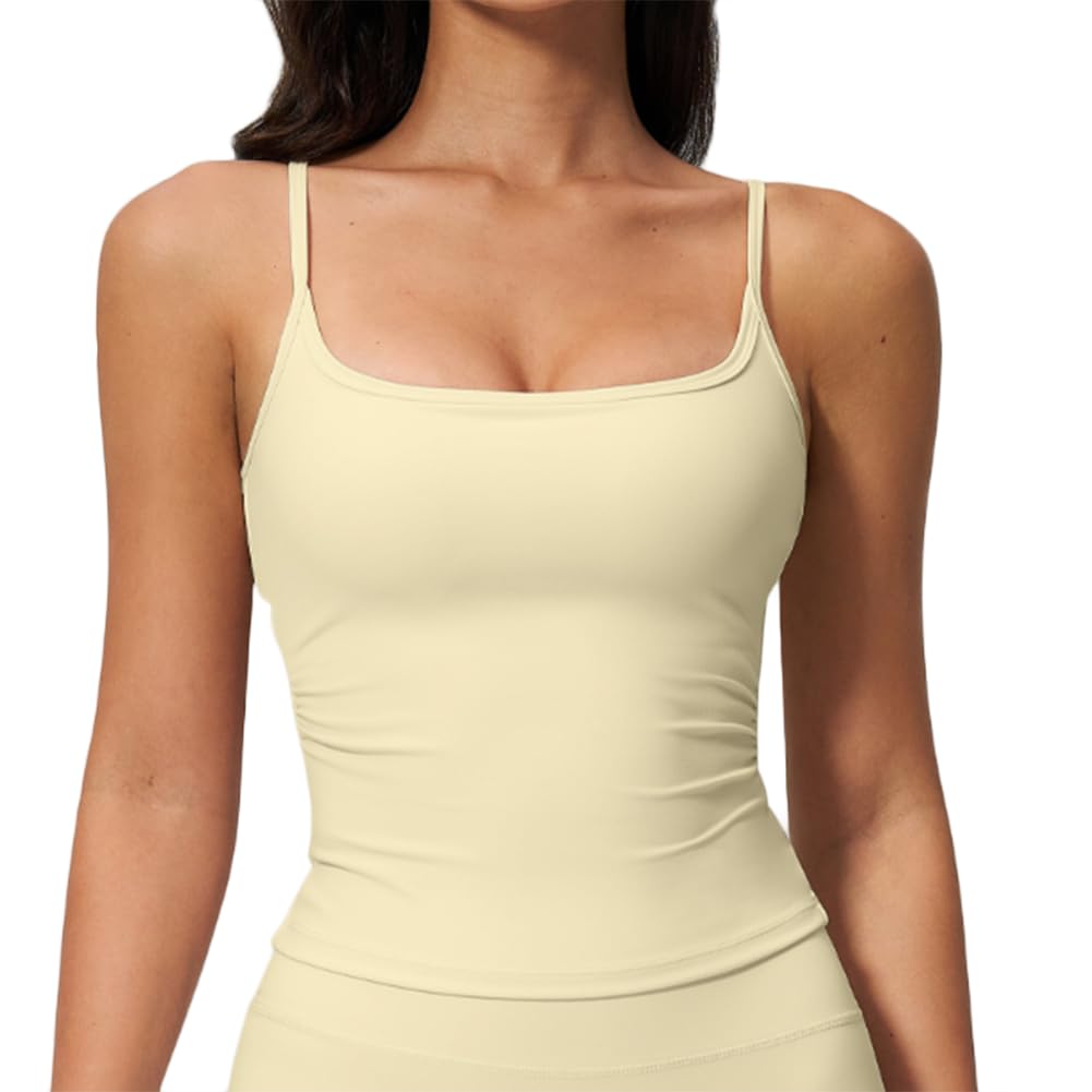 XYFfybhsd Yoga Tank Top Women Padded Cups Thin Straps Beautiful Back Design Tight-Fitting Quick-Drying Tank(Size:L,Color:Yellow)