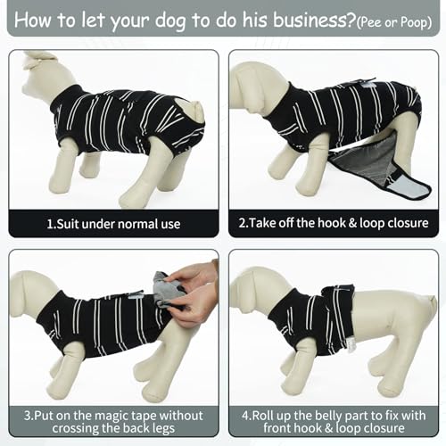 Image of Kuoser Dog Surgery Recovery Suit, Soft Breathable Dog Recovery Suit for Female Spay Male Nueuter, Anti Licking Puppy Onesie Pet Surgical Suit for Dogs Abdominal Wounds Skin Disease, Black Strips 2XL