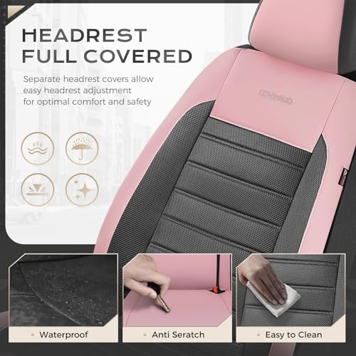Image of Coverado Car Seat Covers Front Seats, Luxury Leather Car Seat Covers, Automotive Mesh Seat Covers 2 Pack, Airbag-Compatible, Black Pink Seat Covers for SUV Sedan Truck