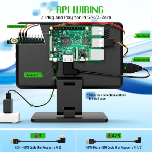 Image of KOGODA 7-inch Mini Monitor with Touchscreen for Raspberry Pi, Portable Small Computer Monitor, 5-Points Capacitive Touch 1024 x 600 IPS LCD HDMI Display for Mac mini Gaming Console Home Assistant