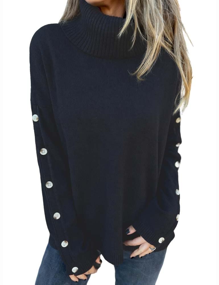 Mywinway Turtleneck Sweaters for Women Fall Winter Casual Trendy Long Sleeve Button Knit Pullover Sweater Basic Tops