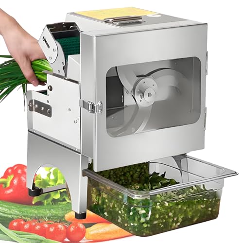 Máquina cortadora de verduras comercial para cortar y picar eficientemente cebollino, cebolletas, frijoles y chile con cinta transportadora extraíble y lavable