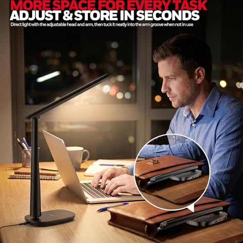 Image of Honeywell LED Desk Lamp for Home Office, Eye-Caring Dimmable Reading Light with 4 Color Modes, Touch Control, USB-A & USB-C Charging Ports, Adjustable Head, Timer for Bedroom & Small Desks