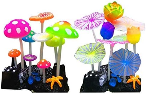 Aquarium Landscape Decoration, Fish Tank Simulation Coral Plant Decorations Glowing Silicone Accessories 2pack (Green)