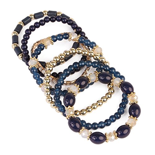 RIAH FASHION Multi Layer Bead Bracelet - Colorful Stacking Beaded Strand Stretch Cuff Statement Bangles Set2