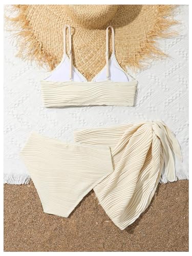Milumia Girl's Cute 3 Piece Swimsuit Textured Bikini Set with Beach Cover Up Skirt Bathing Suit2