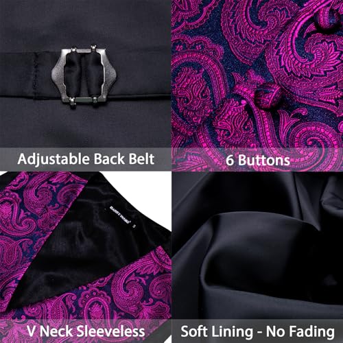 Image of Barry.Wang Men's Suit Vest Tie Bowtie Set Formal Silk Paisley Waistcoat Hanky Cufflinks Lapel Pin Set Wedding Party 7PCS