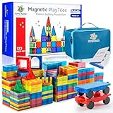 SUNNY AUNTIE Magnetic Tiles 123 PCS + Zippered CASE, Magnetic Tiles for Kids Toy for 3 4 5 6 7 8 Year Old Boys & Girls, Great Gift for Kids Aged 3-8