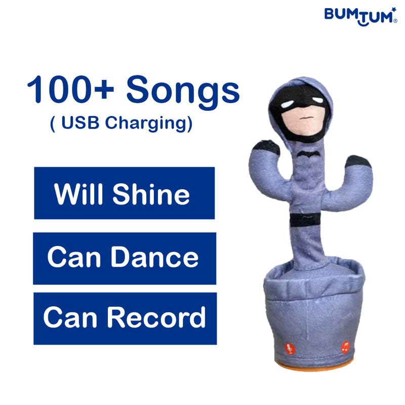 Image of BUMTUM Dancing Singing Batman Theme Character Toy, Wriggle & Singing for Babies & Kids, Plush Musical Electronic Toys, Voice Recording Repeats(Silver)