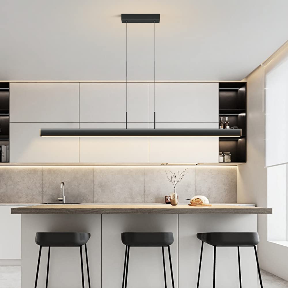QTHWB Diewnica LED liniowa wisząca Kuchnia Wyspa Minimalistyczna jadalnia Metal drewniana wystrój zawieszony żyrandol Nowoczesny długi pasek oświetlenia wewnętrzne Regulowane żyrandole