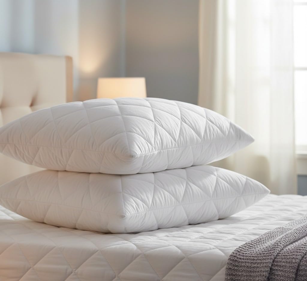 VL Pillows 2 Pack Hotel Quality – Hollowfiber Filled for All Sleep Positions – Soft Yet Firm Hotel Pillows with Hypoallergenic Cover – Breathable, Durable Bed Pillows Luxury (48x74cm) (2)