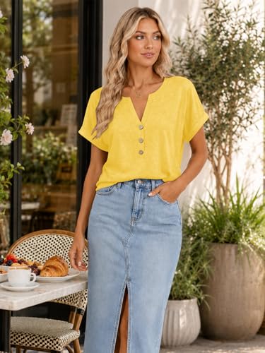 Image of EyMuse Womens Short Sleeve Henley Tops Fashion Casual V Neck Summer Tshirt | Summer Button Up Top Fashion Soft Basic Tees Blouses Spring Comfortable Classic Clothing Resort Wear for Women 2026