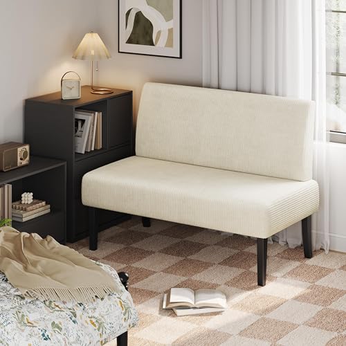 Image of Yaheetech Small Loveseat Armless Sofa Chair Easy Assembly, Dark Gray | Corduroy Sofa Loveseat Armless Couch with USB Charging Easy Assembly for Small Space, Office, Bedroom.
