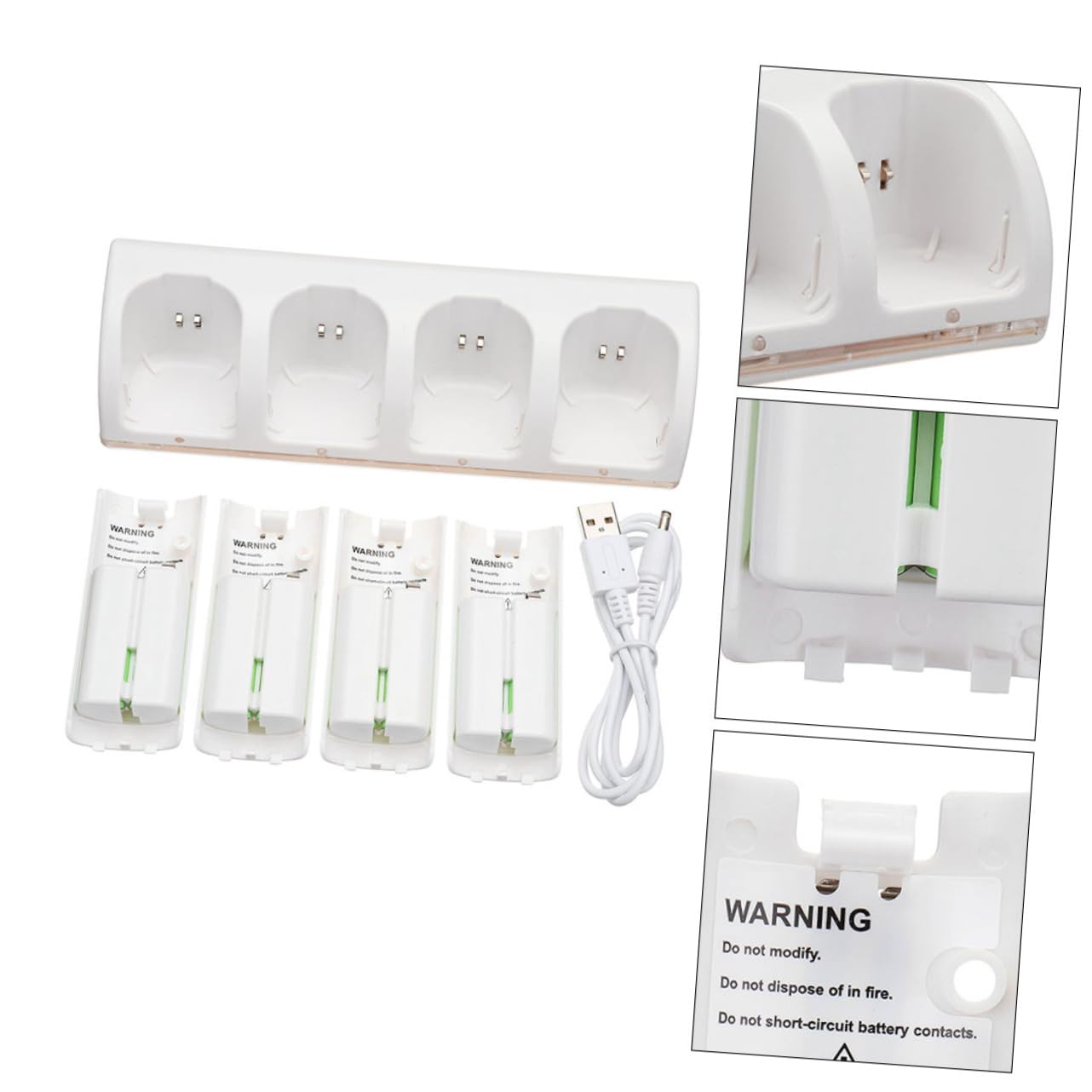 Caricabatterie Batterie a 4 Slot Bianco in Plastica | Adattatore Batteria, Ricaricabile, Facile da Trasportare, Stile Premium