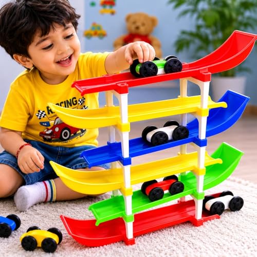 Image of 6 Level Car Racer Ramp Track Toy for Kids | Car Ramp Track Toy | 6 Colorful Ramp & 4 Mini Cars |