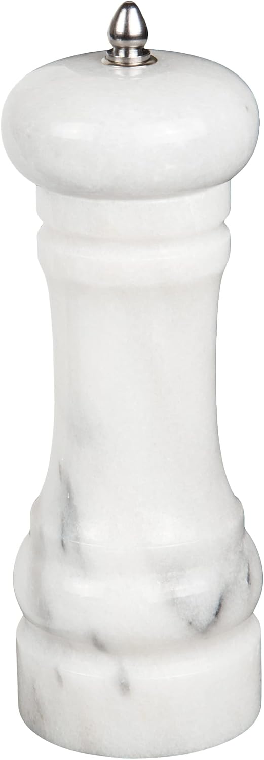 Creative Home Marble Pepper Grinder, Manual Pepper Mill, 6-Inch Refillable Salt or Black Pepper Grinder with Alloy Grinding Mechanism, Ideal for Kitchen, Restaurant, and Outdoor BBQ, Off-White